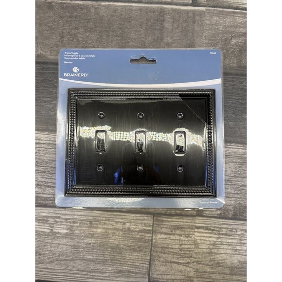 Brainerd Beaded Triple Toggle Wall Switch Plate 79867 Brushed Bronze {1} - Picture 2 of 11